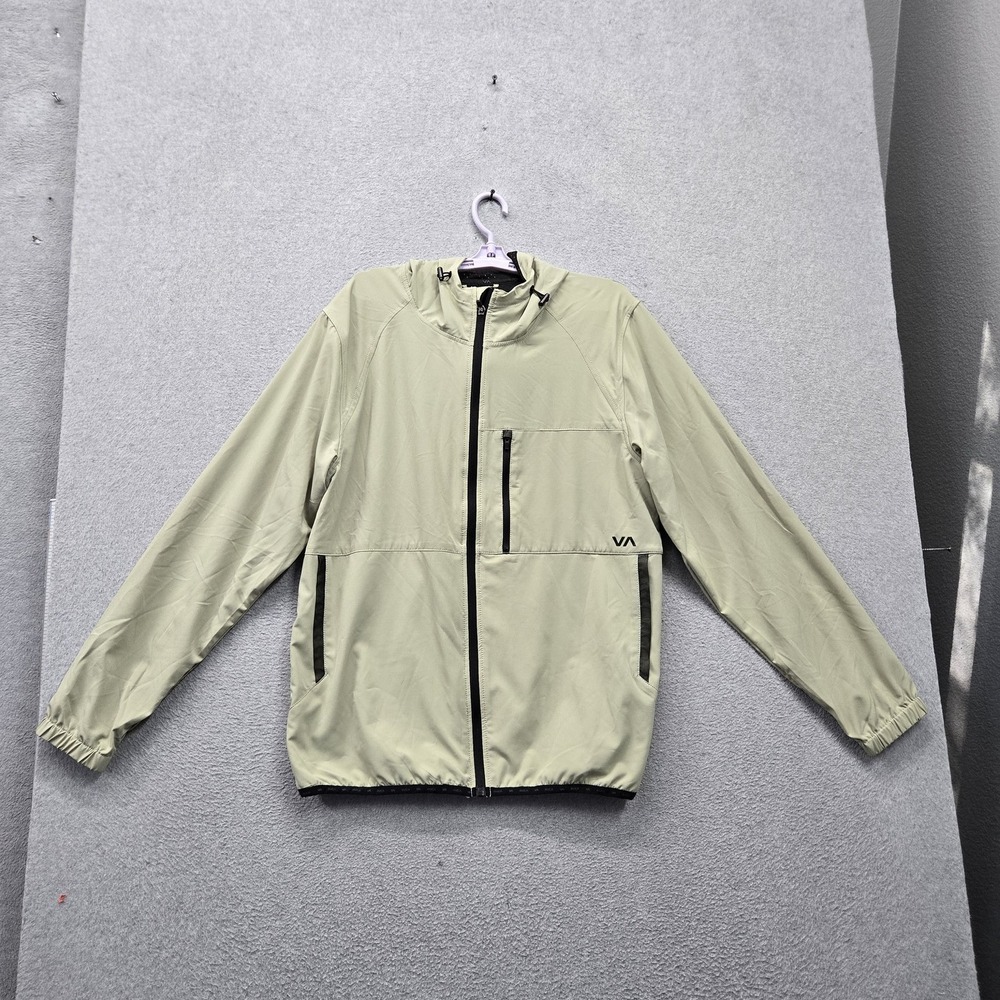 RVCA Men Jacket L Light Green Activewear Yogger II Zipper Hooded Stretch